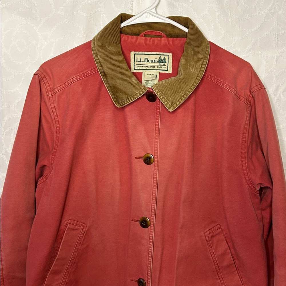 L.L. Bean Women’s Vintage Crimson Chore & Field Coat Brown Corduroy Collar Sz L - Picture 9 of 14